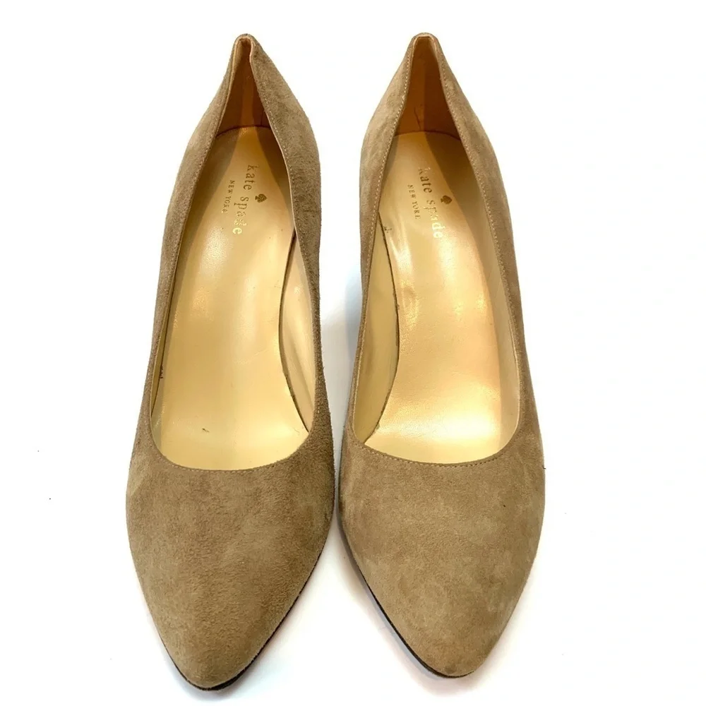 Kate Spade | Tan suede pointed toe wedge heels